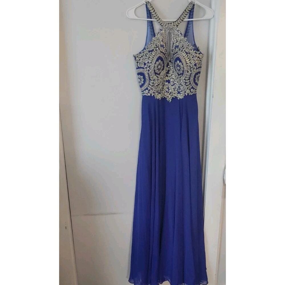 Aspeed Sz. XS Hand Beaded Blue Gown Prom Maxi Dress Full Length Glamorous Lined - Picture 2 of 12